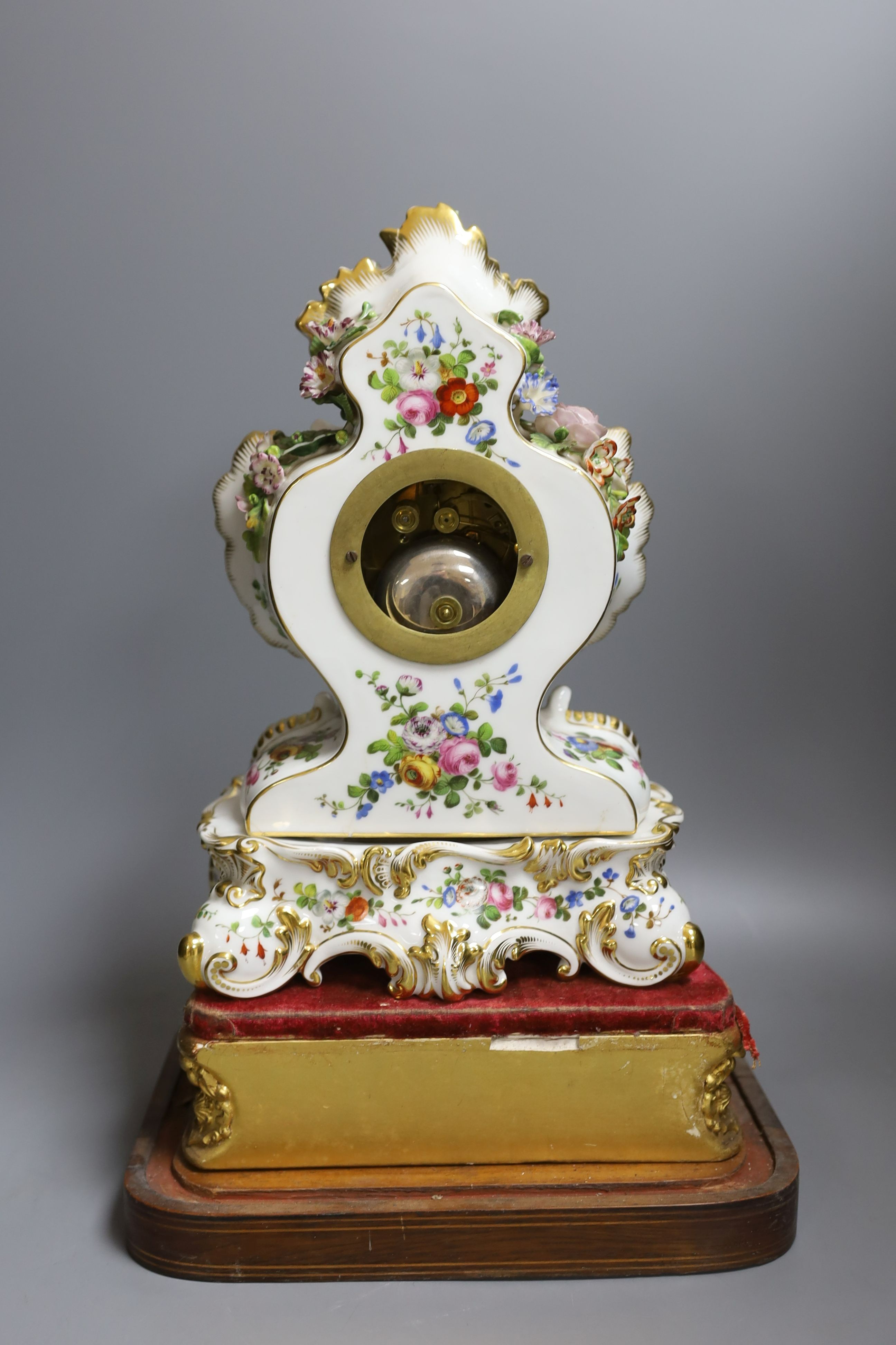 A 19th century French porcelain mantel clock, by Jacob Petit, in domed case - 45cm tall